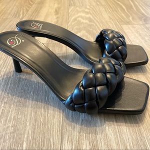 Black braided heels